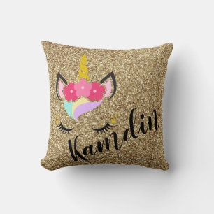 Personalized Unicorn Gold Glitter Pillow