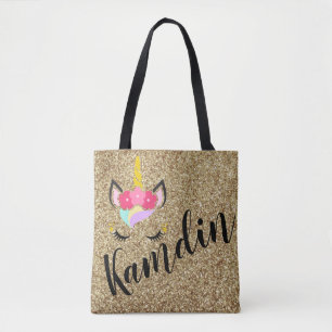 Personalized Unicorn Gold Glitter Tote Bag