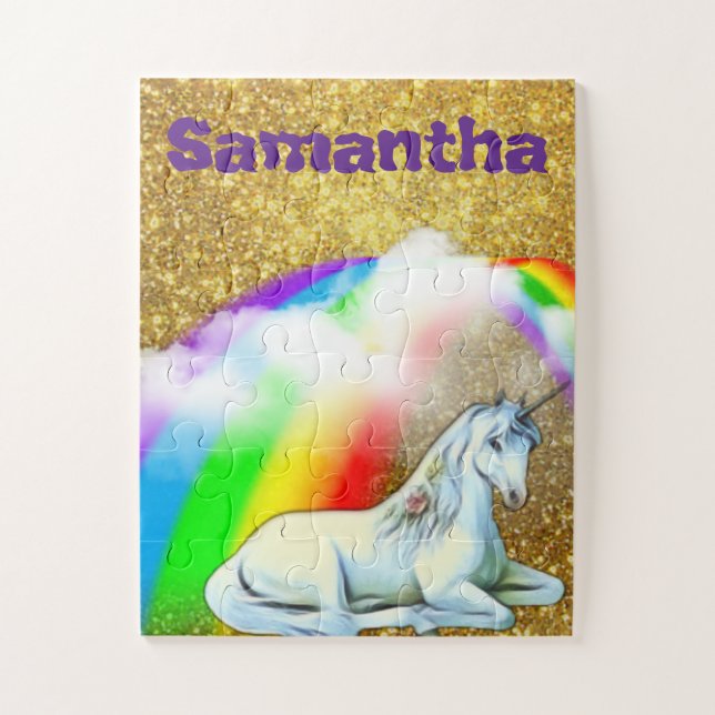 Personalized Unicorn Gold Kids gift Jigsaw Puzzle (Vertical)