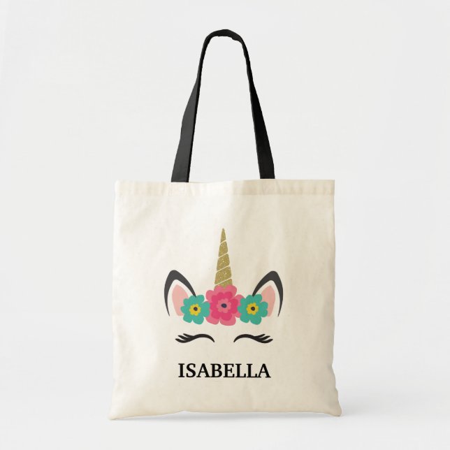 Personalized Unicorn Head Tote Bag (Front)