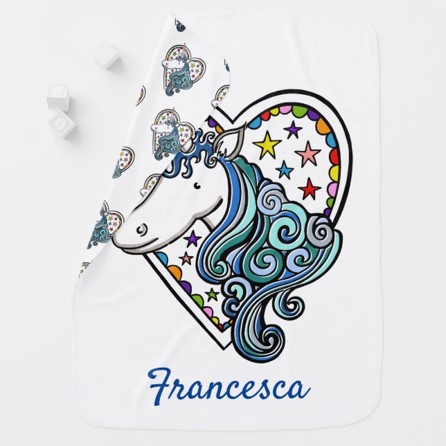 Personalized Unicorn Heart Baby Blanket (In Situ)