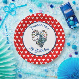 Personalized Unicorn Heart Paper Plate