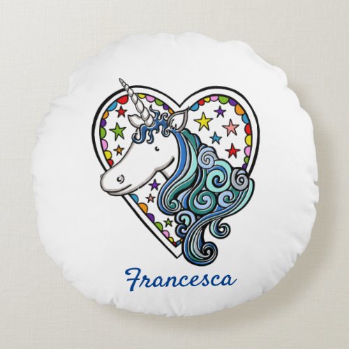 Personalized Unicorn Heart Round Cushion