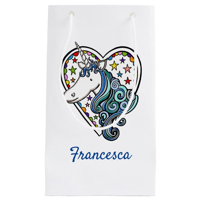 Personalized Unicorn Heart Small Gift Bag (Front)