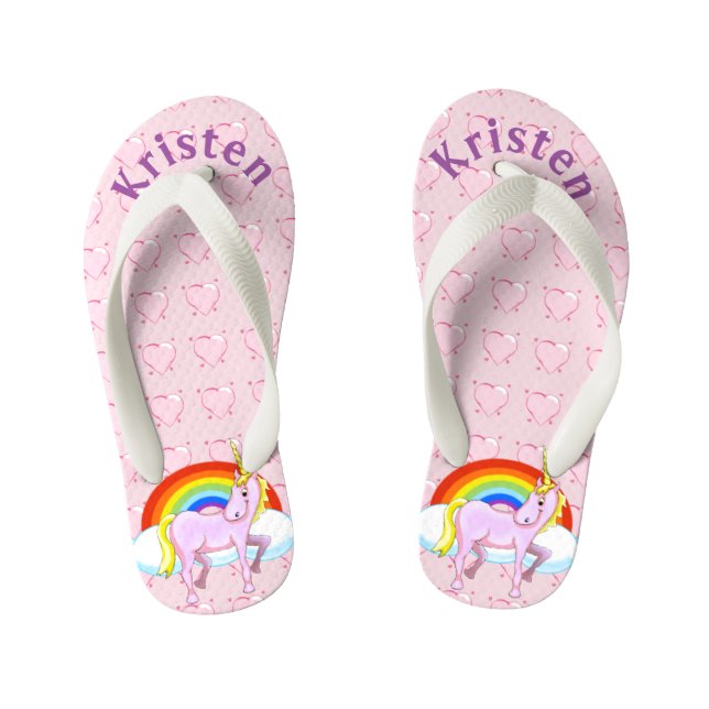 Personalized Unicorn & Hearts Flip Flops (Footbed)