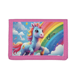 Personalized Unicorn Jumping Into Rainbow Tri-fold Wallet