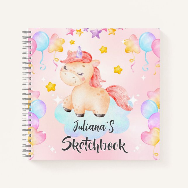 Personalized Unicorn Kids Sketchbook Notebook (Front)