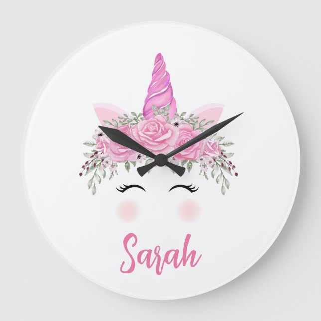Personalized Unicorn Large Clock With Pink Name (Front)