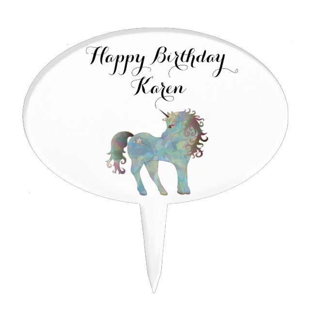 Personalized Unicorn Lovers Happy Birthday Cake Topper (Front)