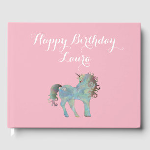 Personalized Unicorn Lovers Pink Happy Birthday Guest Book