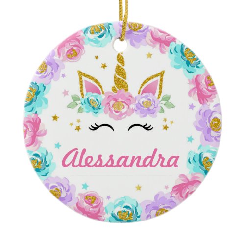 Personalized Unicorn Magical Party Favor Ceramic Ornament