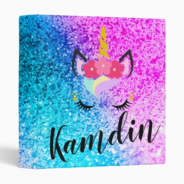 Personalized Unicorn Ombre 3 Ring Binder Scrapbook (Front/Spine)