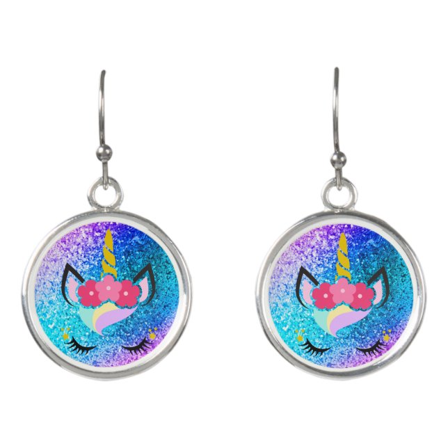 Personalized Unicorn Ombre Fade Glitter Earrings (Front)