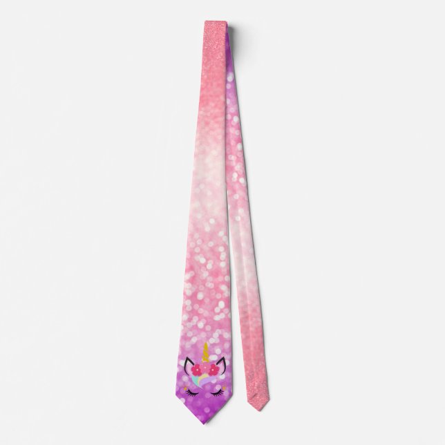 Personalized Unicorn Ombre Fade Mens Dress Tie (Front)