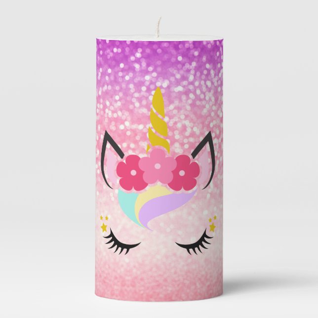 Personalized Unicorn Ombre Glitter 3"x6" Candle (Front)