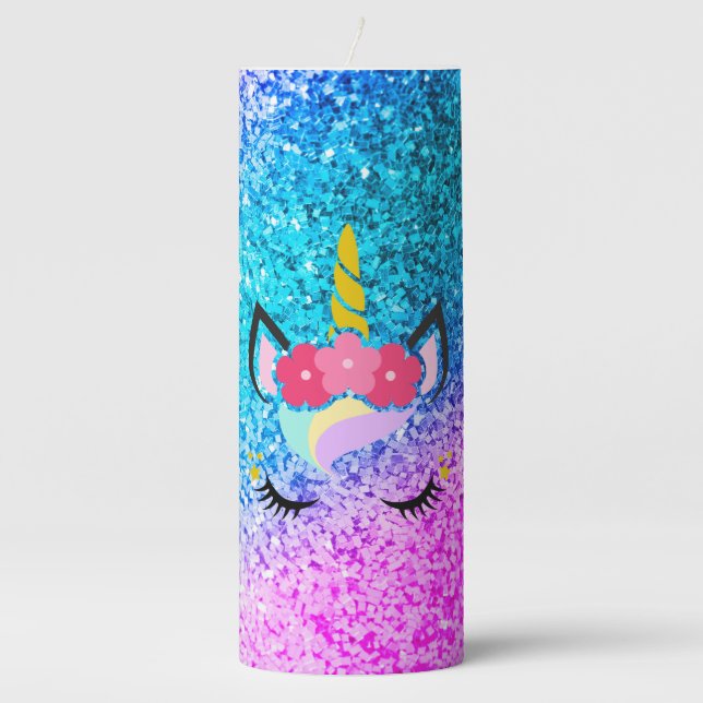 Personalized Unicorn Ombre Glitter 3"x8" Candle (Front)
