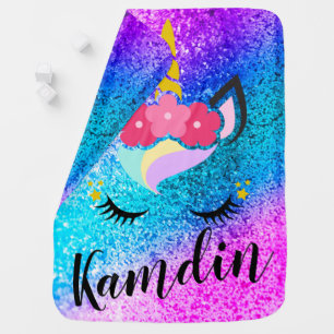 Personalized Unicorn Ombre Glitter Baby Blanket