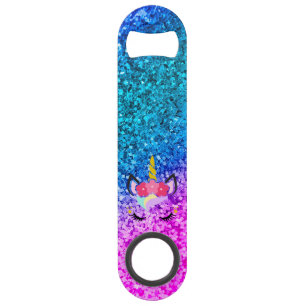 Personalized Unicorn Ombre Glitter Bottle Opene Bar Key