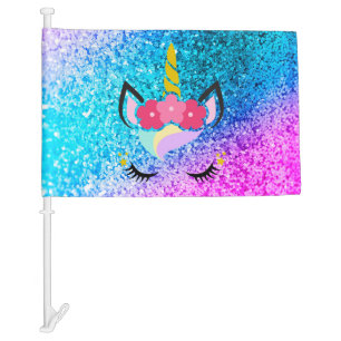 Personalized Unicorn Ombre Glitter Car Flags