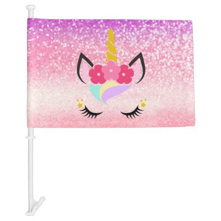 Personalized Unicorn Ombre Glitter Car Flags