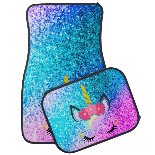 Personalized Unicorn Ombre Glitter Car Floor Mats (Set)