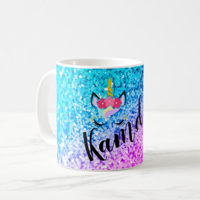 Personalized Unicorn Ombre Glitter Coffee Mug (Front Left)