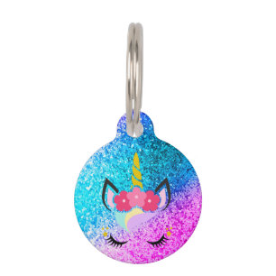 Personalized Unicorn Ombre Glitter Dog ID Tag