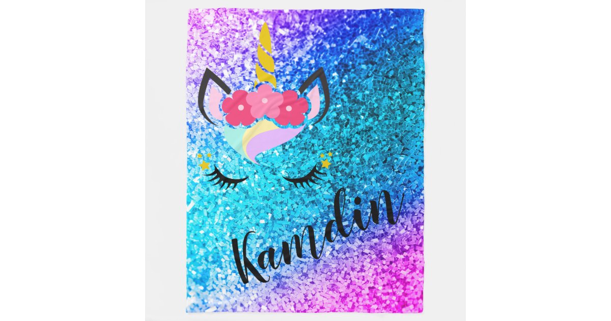 Personalized Unicorn Ombre Glitter Fleece Throw Zazzle Com