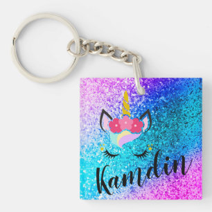 Personalized Unicorn Ombre Glitter Key Chain