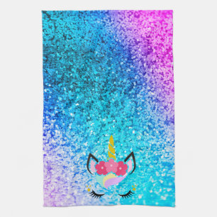 Personalized Unicorn Ombre Glitter Kitchen Towel