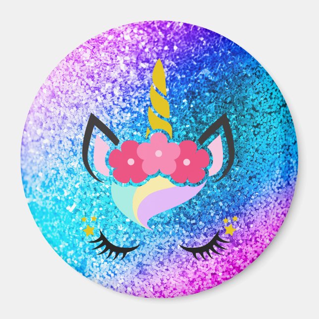 Personalized Unicorn Ombre Glitter Magnet (Front)