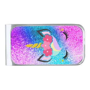 Personalized Unicorn Ombre Glitter Money Clip