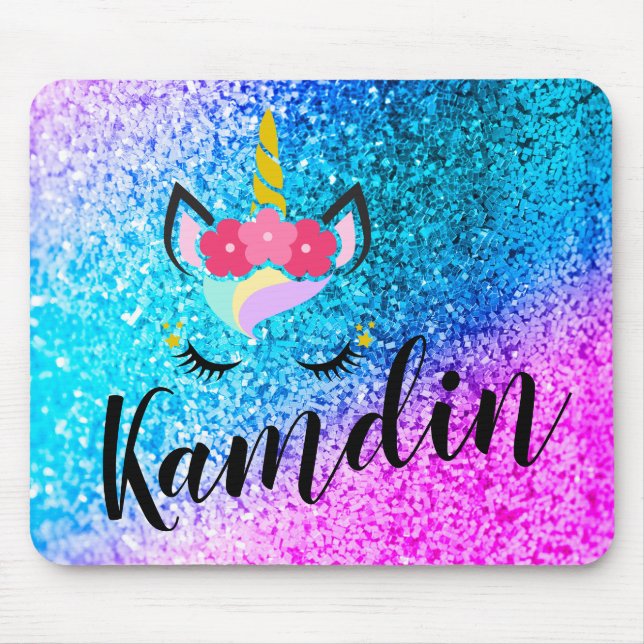 Personalized Unicorn Ombre Glitter Mouse Pad (Front)