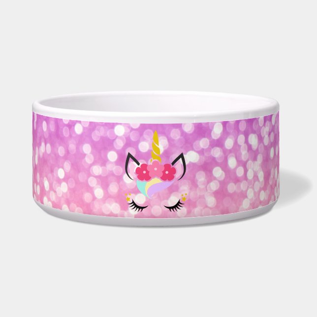 Personalized Unicorn Ombre Glitter Pet Bowls (Front)