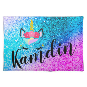 Personalized Unicorn Ombre Glitter Placemat