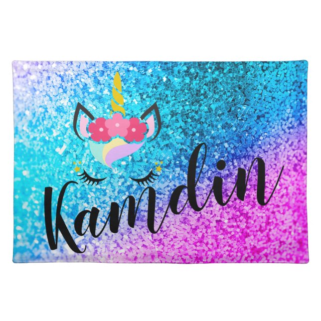 Personalized Unicorn Ombre Glitter Placemat (Front)
