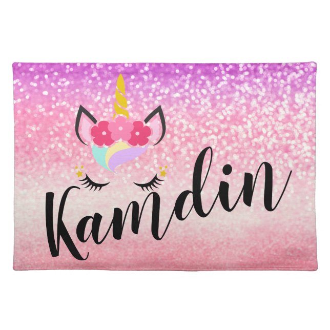 Personalized Unicorn Ombre Glitter Placemat (Front)