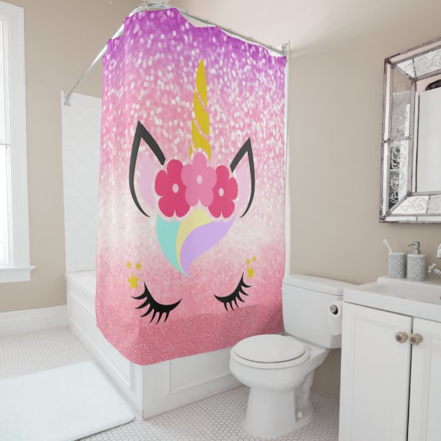Personalized Unicorn Ombre Glitter Shower Curtain (In Situ)