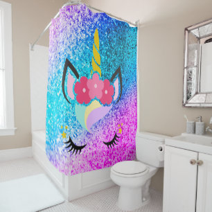 Personalized Unicorn Ombre Glitter Shower Curtain
