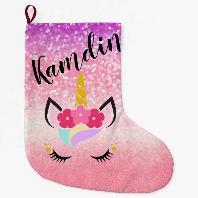 Personalized Unicorn Ombre Glitter Stocking (Front)