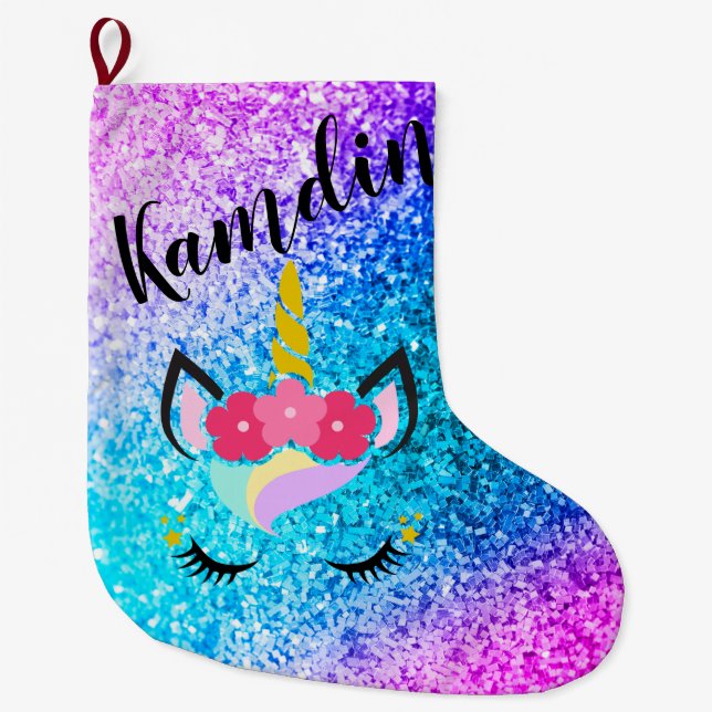 Personalized Unicorn Ombre Glitter Stocking (Front)