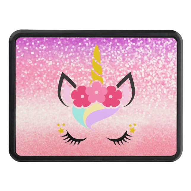 Personalized Unicorn Ombre Glitter Trailer Hitch Cover (Front)