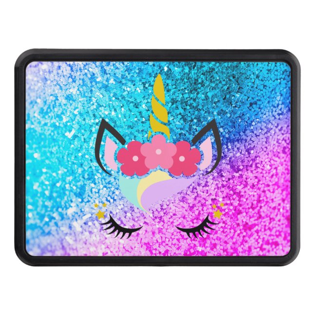 Personalized Unicorn Ombre Glitter Trailer Hitch Cover (Front)