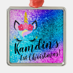 Personalized Unicorn Ombre Glitter XMAS Ornament