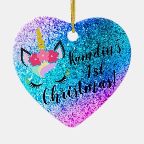 Personalized Unicorn Ombre Glitter XMAS Ornament