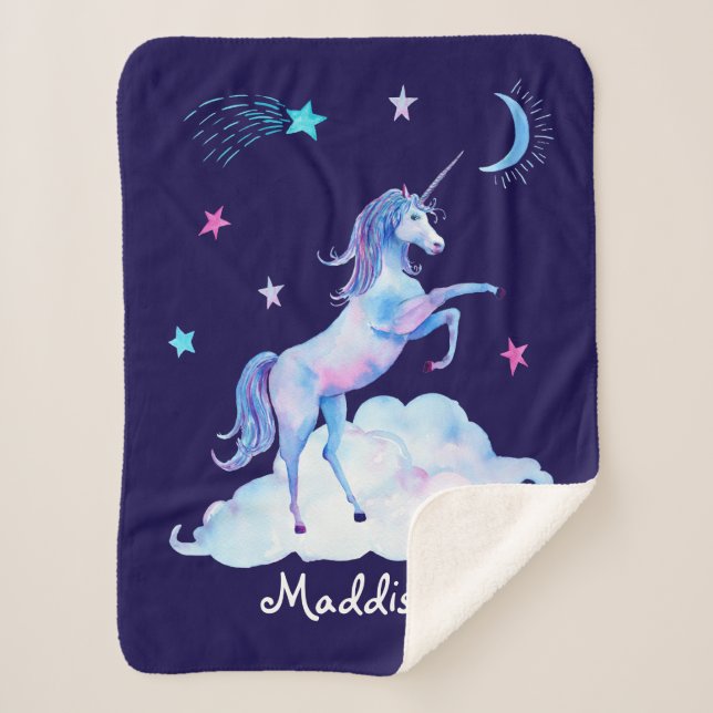 Personalized Unicorn on Clouds Sherpa Snuggy Blanket (Front)