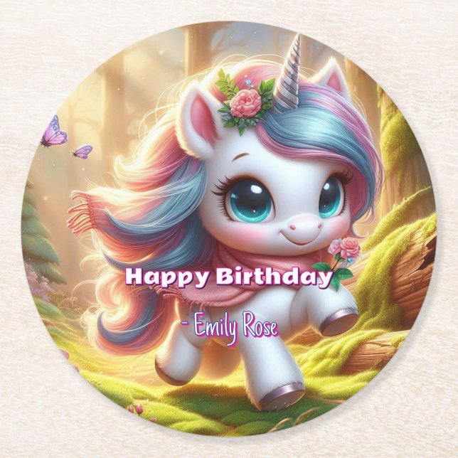 Personalized Unicorn Paper Coasters (Front)
