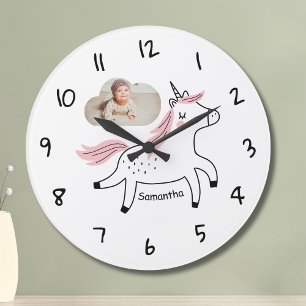 Personalized Unicorn Photo Kids Wall Clock Gift