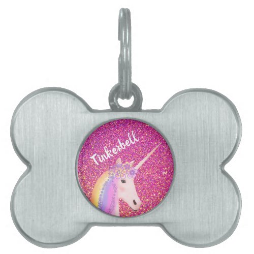 Personalized Unicorn Pink Glitter Girl Dog Pet ID Tag