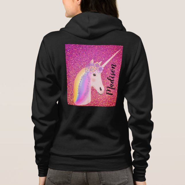 Personalized Unicorn Pink Glitter Hoodie (Back)
